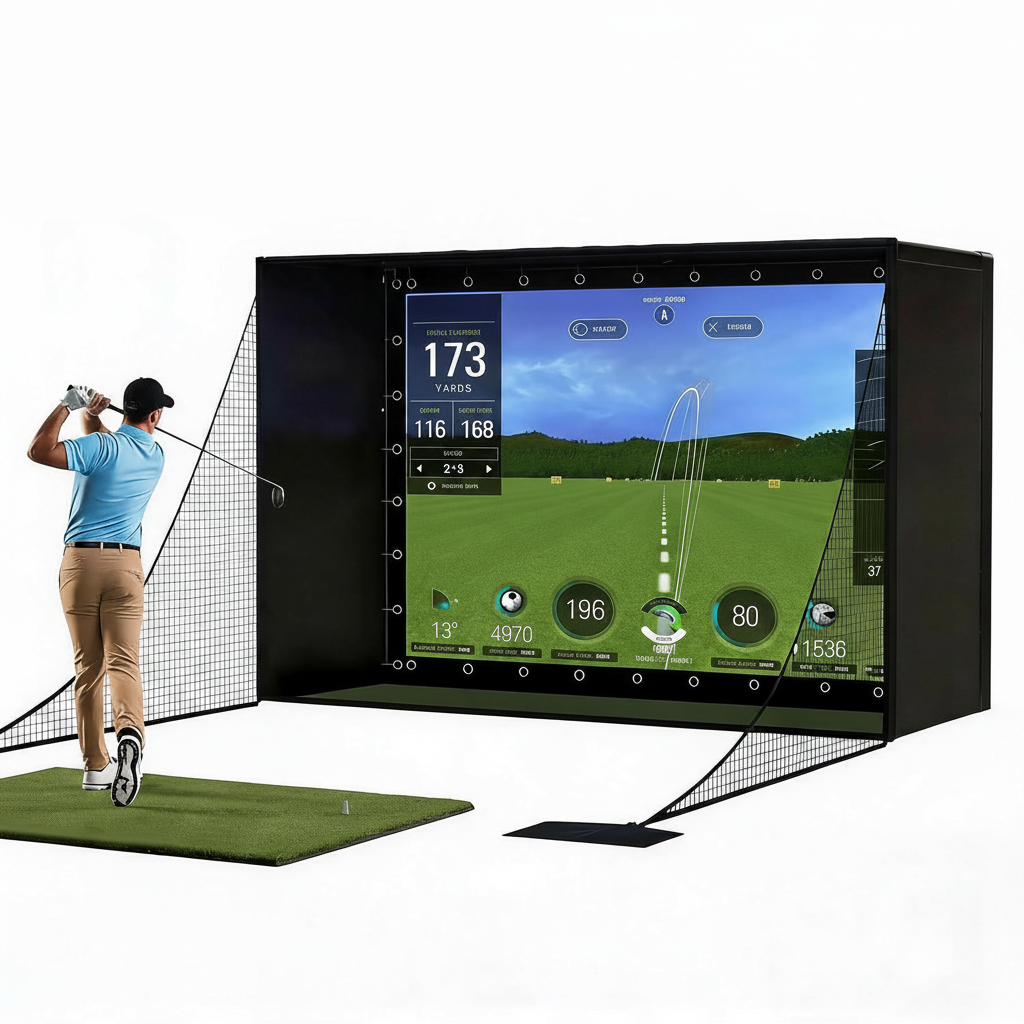 11 X 8 Ft Golf Simulator Enclosure Package, 4K-Compatible Impact Screen with Blackout Cage, Frame Poles, Side Nets, Bottom Fence Mesh and Sandbags, for Indoor or Garage Practice — product view 2