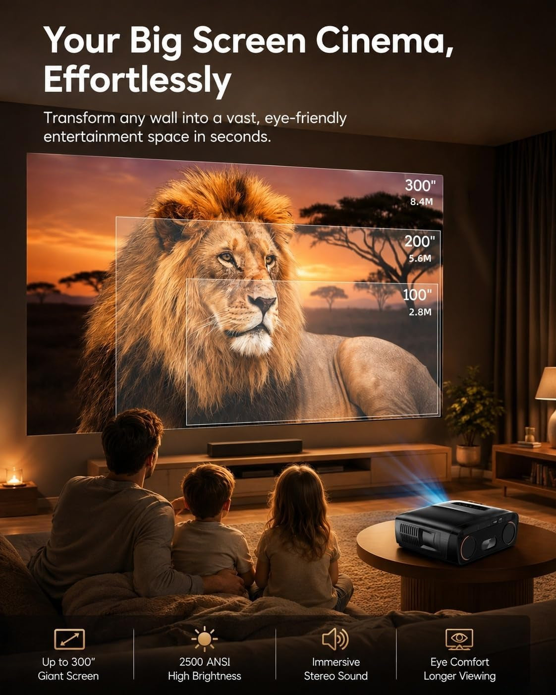 4K HDR Projector 2500ANSI with Google TV & Wireless Mics for Karaoke
