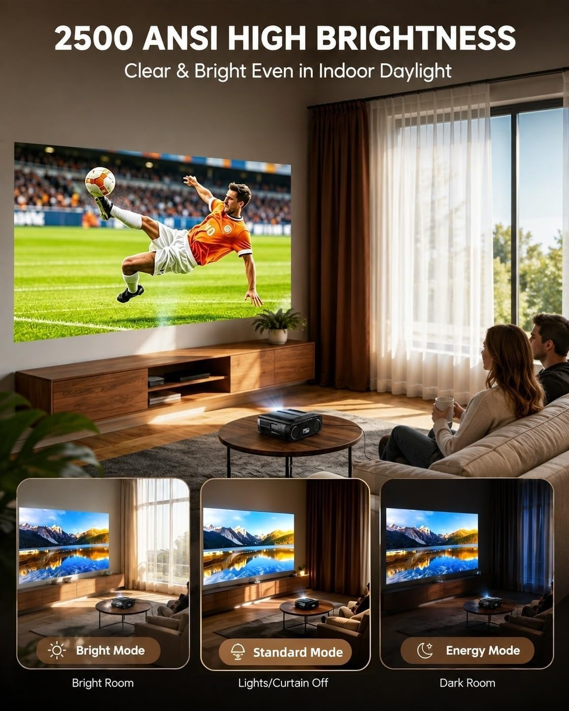 4K HDR Projector 2500ANSI with Google TV & Wireless Mics for Karaoke