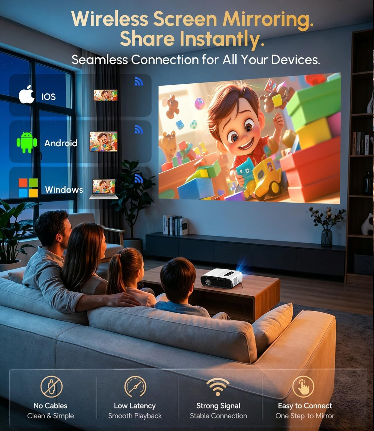 Smart Google TV 4K Projector Home Daylight 2200 ANSI Lumen Wifi Bluetooth | Auto Focus, Dolby Audio, HDMI Arc Nfc/Airplay Wireless Cast for Iphone, Video Projectors Outdoor Indoor
