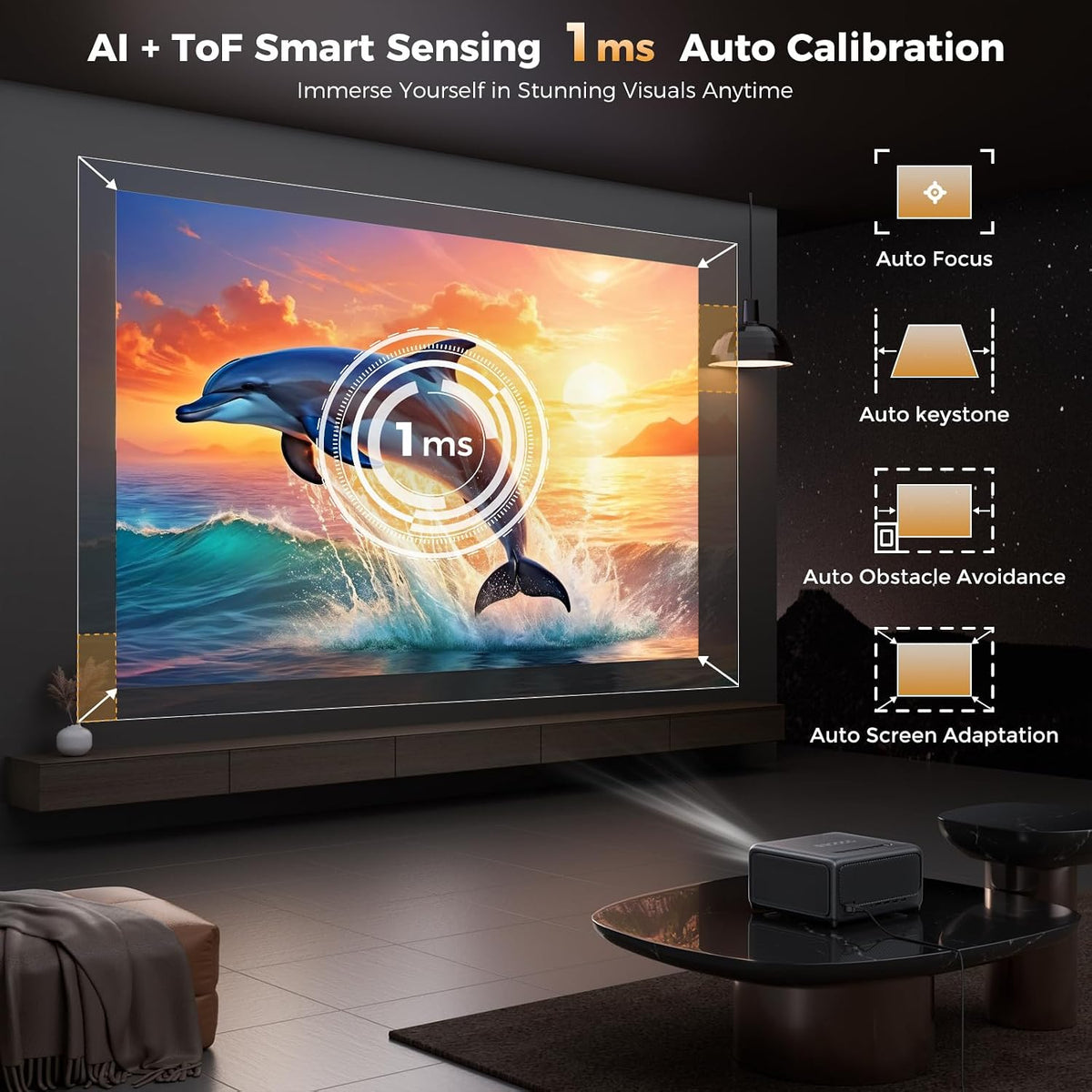 4K Smart Projector with 5G Wifi 6 & Bluetooth, Tof AI Auto Focus — product view 5