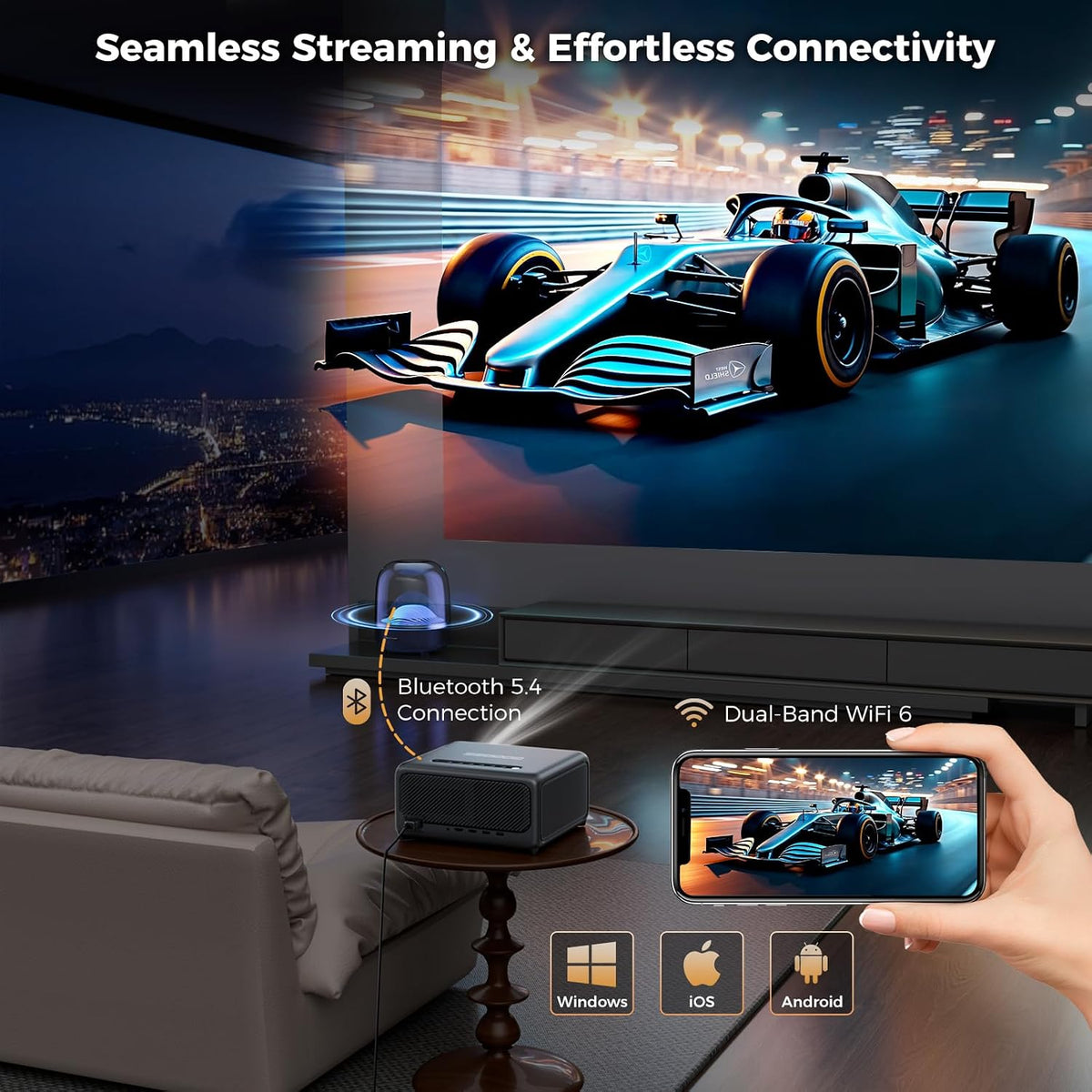 4K Smart Projector with 5G Wifi 6 & Bluetooth, Tof AI Auto Focus — product view 8