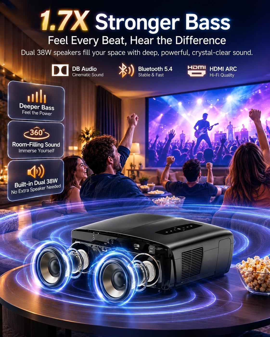 4K HDR Projector 2500ANSI with Google TV & Wireless Mics for Karaoke