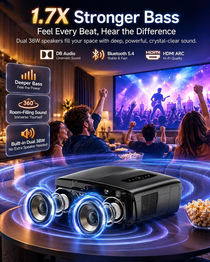 4K HDR Projector 2500ANSI with Google TV & Wireless Mics for Karaoke