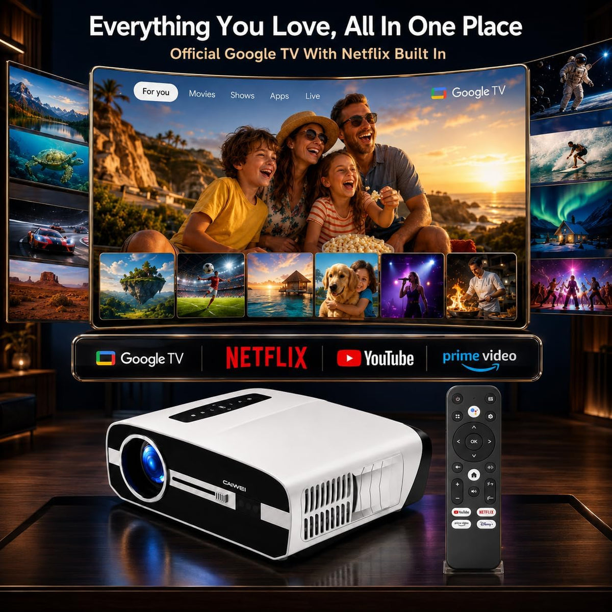 Smart Google TV 4K Projector Home Daylight 2200 ANSI Lumen Wifi Bluetooth | Auto Focus, Dolby Audio, HDMI Arc Nfc/Airplay Wireless Cast for Iphone, Video Projectors Outdoor Indoor
