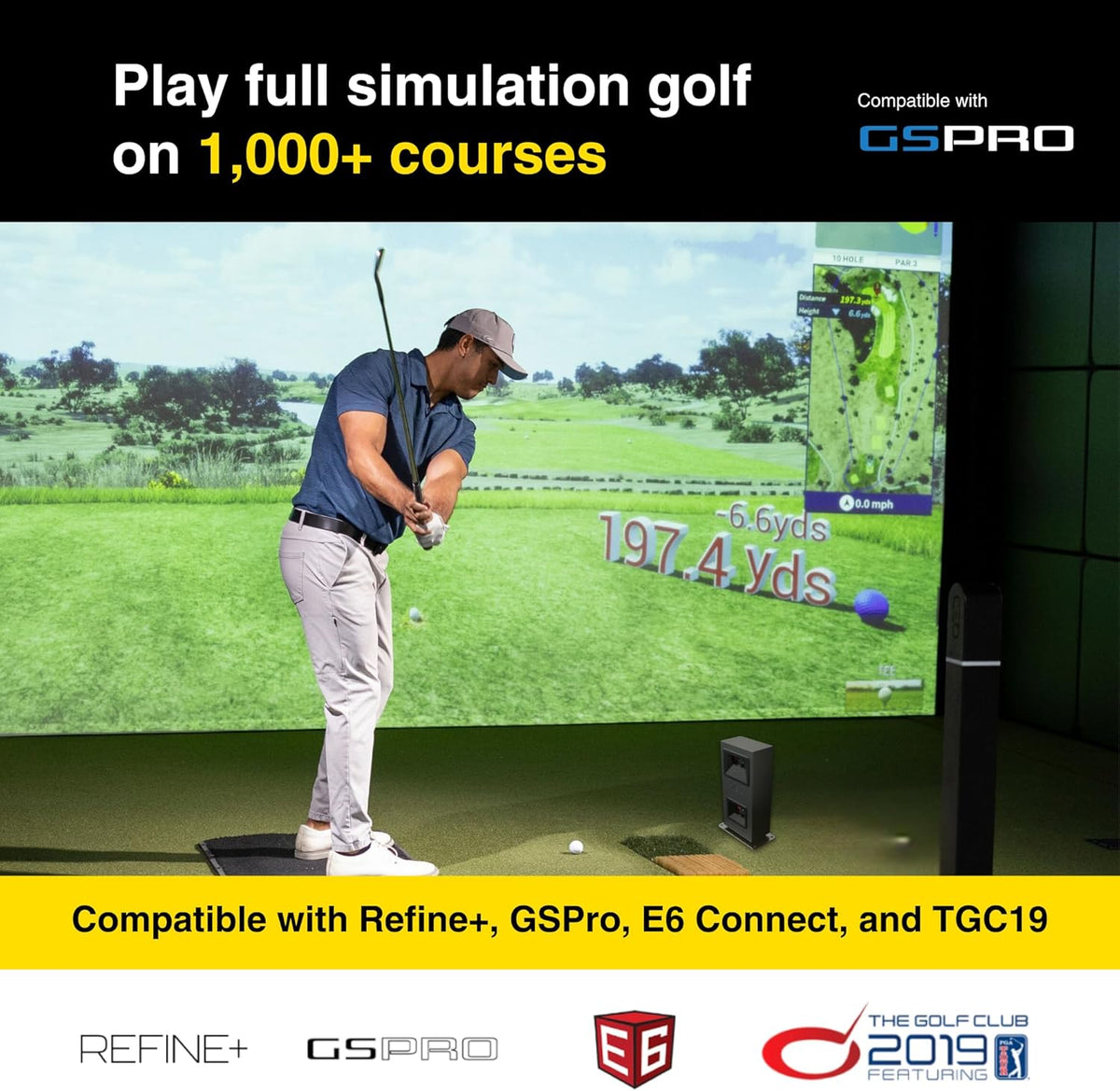 Eye MINI LITE Indoor Golf Launch Monitor & Simulator 19 Precision Metrics, Near-Zero Latency, Works with Gspro, TGC19, E6, AI Trainer Compatible, Easy Setup, Pc/Laptop Required