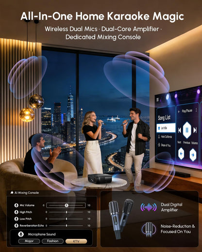 4K HDR Projector 2500ANSI with Google TV & Wireless Mics for Karaoke