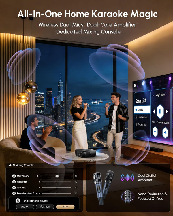4K Projector with Google TV, 2500 ANSI & Karaoke Mics