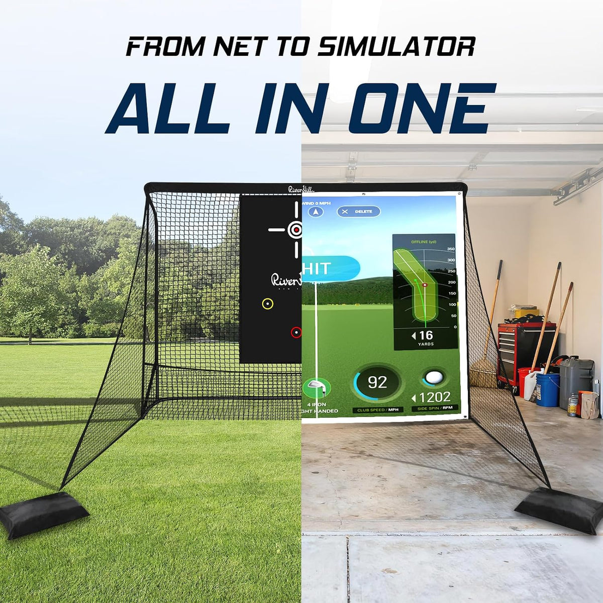 Golf Simulator Enclosure, Hitting Net with Impact Screen for Home Practice