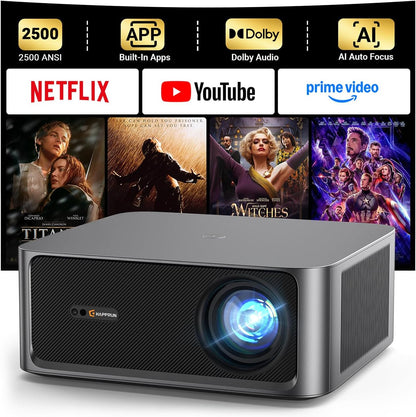 2500 ANSI Lumens Outdoor Projector with Built-In Streaming Apps, 4K Decoding Resolution, Dolby Audio, Wifi 6 and Bluetooth 5.2 for Indoor and Outdoor Home Theater