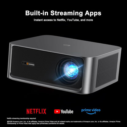 2500 ANSI Lumens Outdoor Projector with Built-In Streaming Apps, 4K Decoding Resolution, Dolby Audio, Wifi 6 and Bluetooth 5.2 for Indoor and Outdoor Home Theater