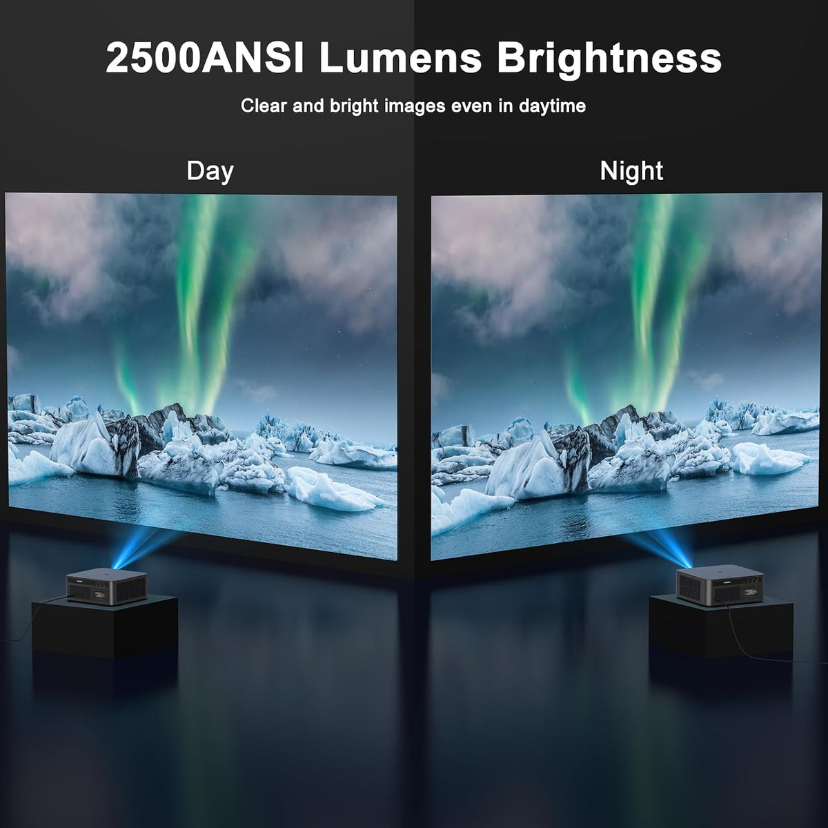 2500 ANSI Lumens Outdoor Projector with Built-In Streaming Apps, 4K Decoding Resolution, Dolby Audio, Wifi 6 and Bluetooth 5.2 for Indoor and Outdoor Home Theater
