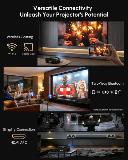 4K HDR Projector 2500ANSI with Google TV & Wireless Mics for Karaoke