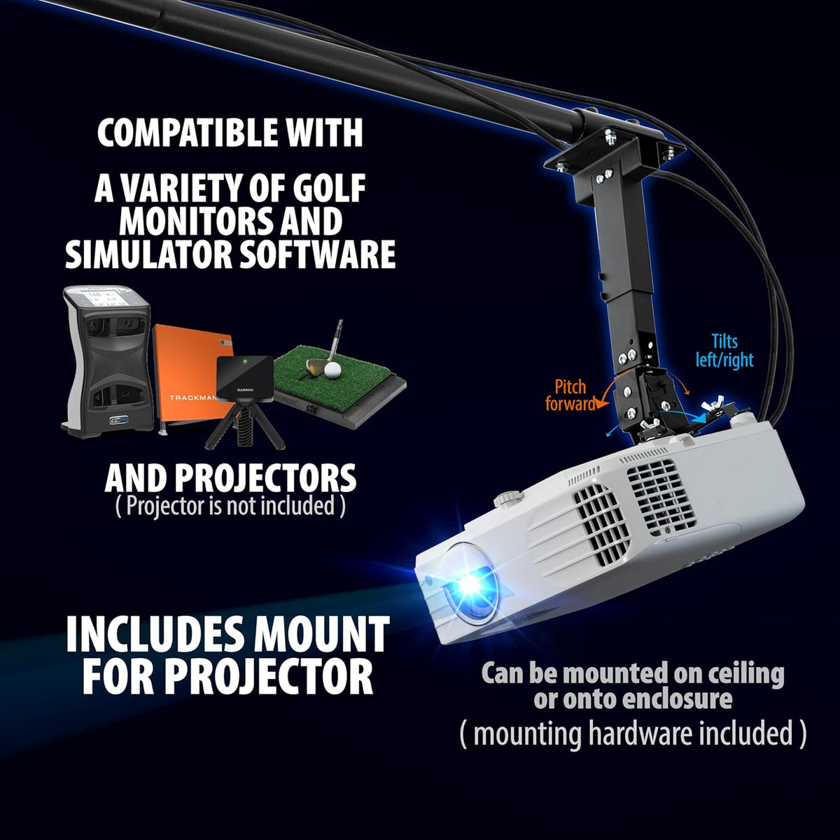 Complete Golf Simulator Enclosure Package – 4K-Ready Impact Screen with Blackout Cage, Projector Mount, Frame Poles, Side Shank Nets | Indoor & Garage Practice | Easy Setup | 12-Month Warranty — product view 4