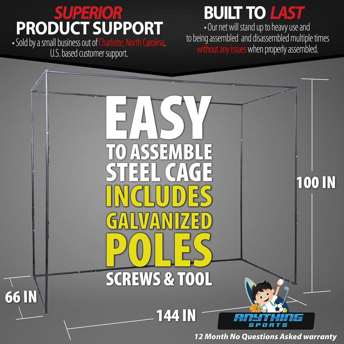 Complete Golf Simulator Enclosure Package – 4K-Ready Impact Screen with Blackout Cage, Projector Mount, Frame Poles, Side Shank Nets | Indoor & Garage Practice | Easy Setup | 12-Month Warranty — product view 6