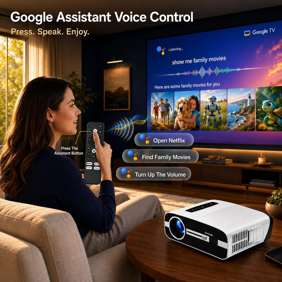 Smart Google TV 4K Projector Home Daylight 2200 ANSI Lumen Wifi Bluetooth | Auto Focus, Dolby Audio, HDMI Arc Nfc/Airplay Wireless Cast for Iphone, Video Projectors Outdoor Indoor