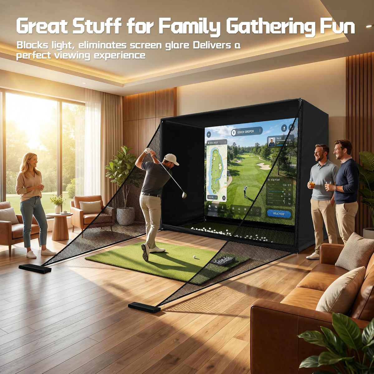 Golf Simulator Enclosure Net 10X8Ft Golf Practice Simulator with HD Impact Screen Kit & Sturdy EPE Foam-Filled Frame Golfs Cage Net with Safety Side Nets for Home Indoor Setup — product view 2
