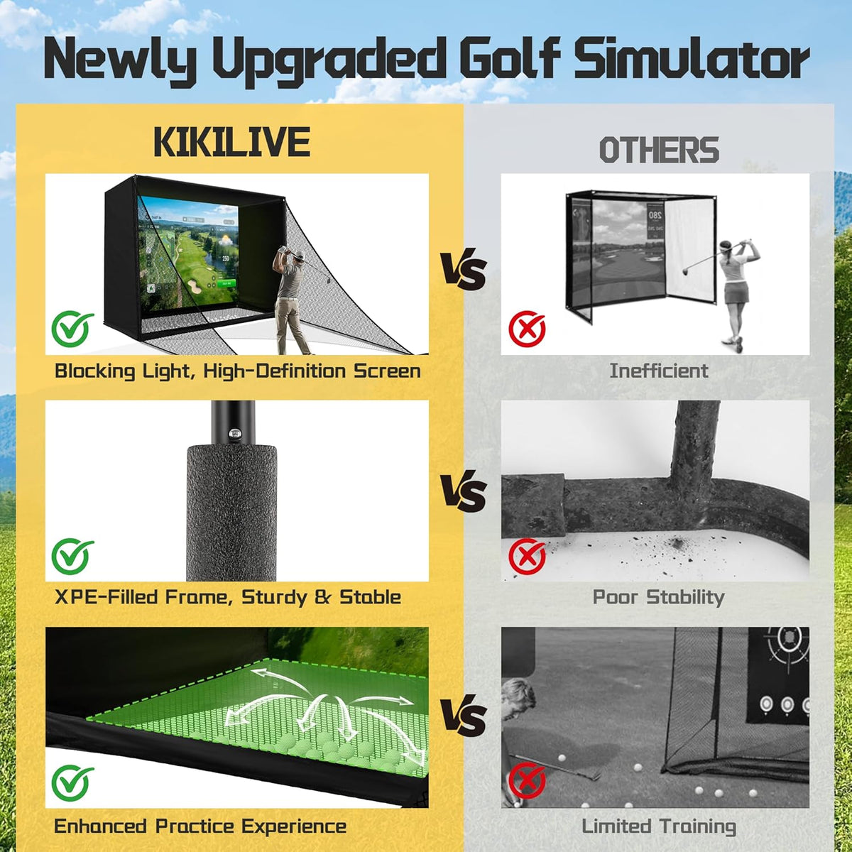 Golf Simulator Enclosure Net 10X8Ft Golf Practice Simulator with HD Impact Screen Kit & Sturdy EPE Foam-Filled Frame Golfs Cage Net with Safety Side Nets for Home Indoor Setup — product view 4