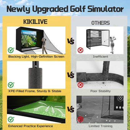 Golf Simulator Enclosure Net 10X8Ft Golf Practice Simulator with HD Impact Screen Kit & Sturdy EPE Foam-Filled Frame Golfs Cage Net with Safety Side Nets for Home Indoor Setup — product view 4