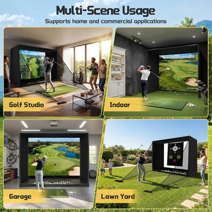 Golf Simulator Enclosure Net 10X8Ft Golf Practice Simulator with HD Impact Screen Kit & Sturdy EPE Foam-Filled Frame Golfs Cage Net with Safety Side Nets for Home Indoor Setup — product view 5